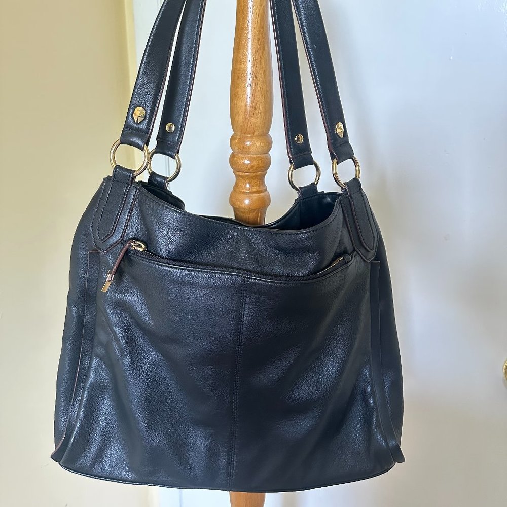 Perlina black leather tote